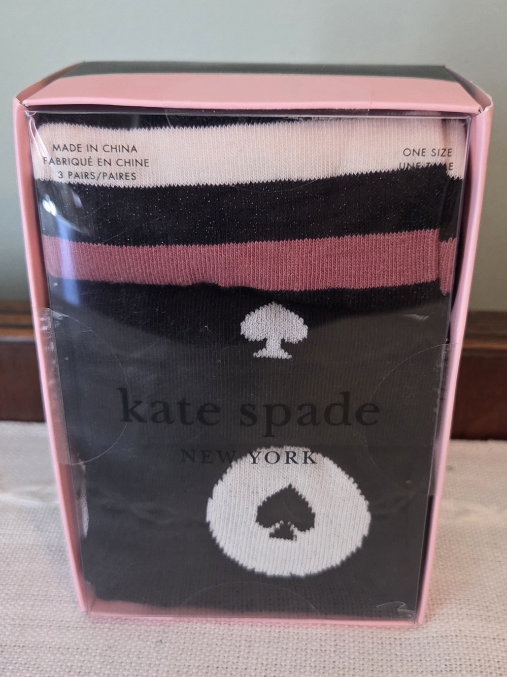 NWT kate spade New York Womens Black & Pink Striped Socks - 3 Pack